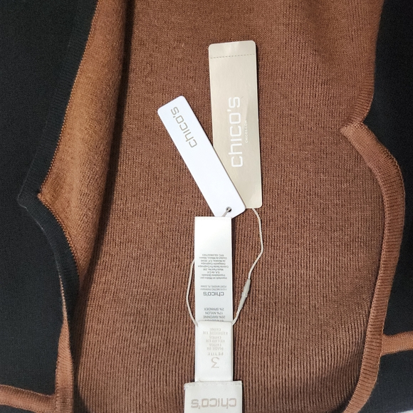 Chico's Black & Brown Open Front Longline Reversible Cardigan Size 3 Petite NWT - Picture 6 of 9